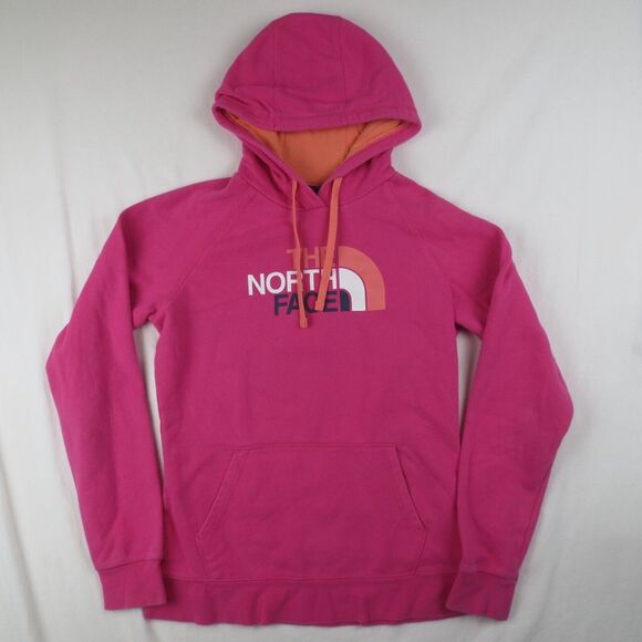 North Face Half Dome Hoodie Womens Medium Pink Big Logo Pullover Hiking Outdoors - Picture 1 of 10